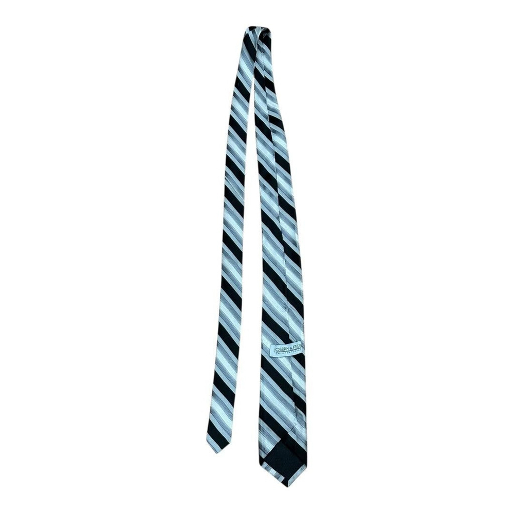 Joseph & Feiss Tie Mens One Size Gray Black Striped 100% Silk Necktie Formal - Picture 6 of 7